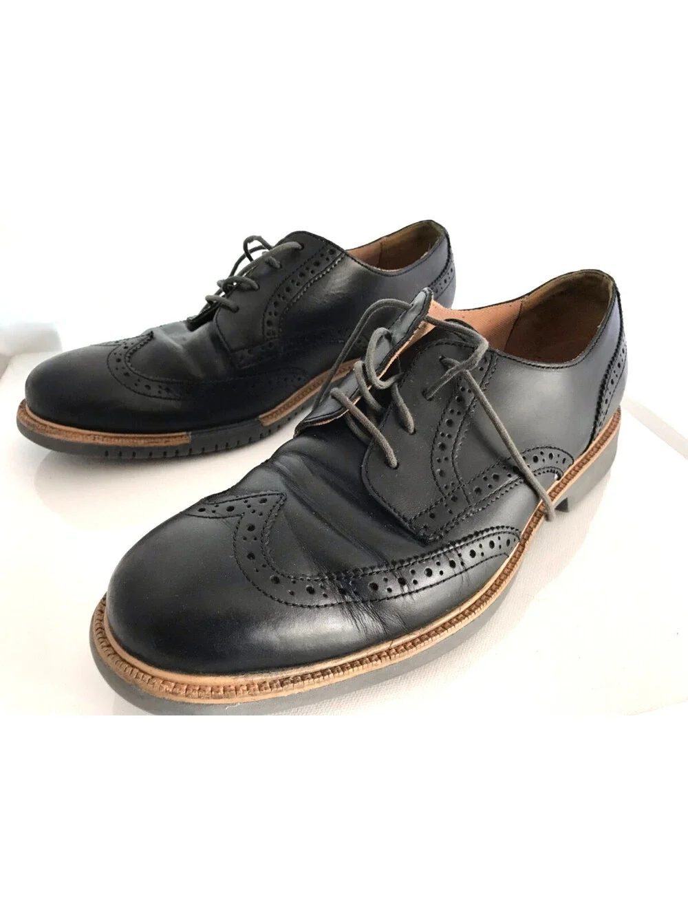 COLE HAAN Grand OS Mens Size 9.5 M Black Leather Wingtip Oxford Dress Shoes